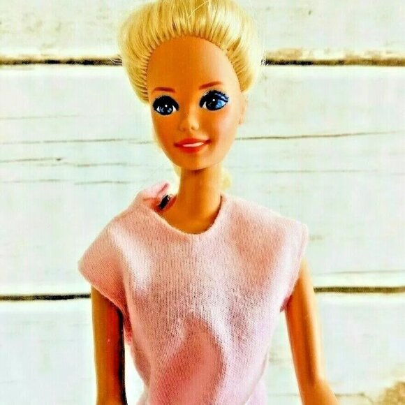 MATTEL BARBIE Doll Blond Hair Two Piece Pink Outfit 12" Tall Used - Picture 2 of 11